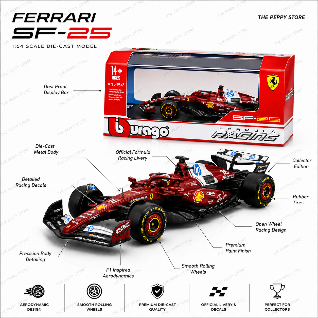 Official Bburago 2025 Ferrari SF-25 No 16 Charles Leclerc Australia GP - Scale 1 : 64 Diecast Scale Model