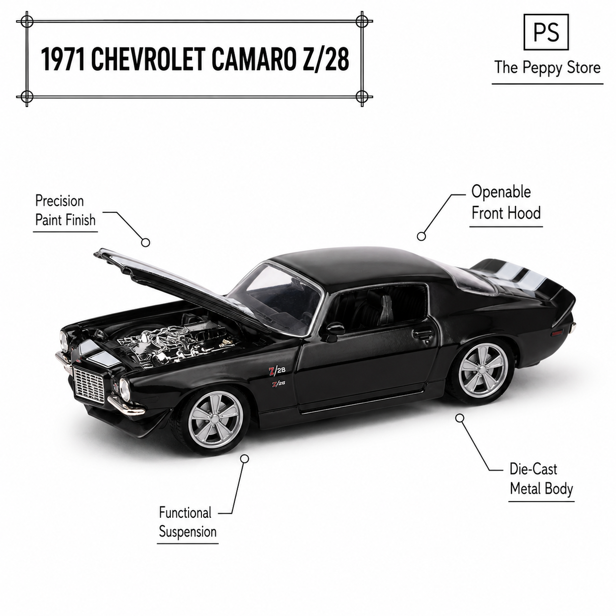 Official Bburago 43 1971 Chevrolet Camaro Z/28 - 1 : 64 Diecast Scale Model