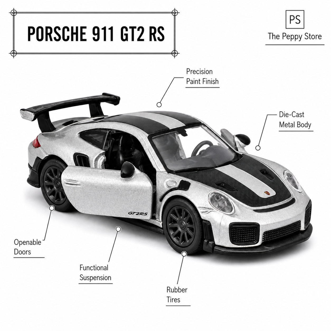 Official Bburago Porsche 911 GT2 RS Grey - 1 : 64 Diecast Scale Model