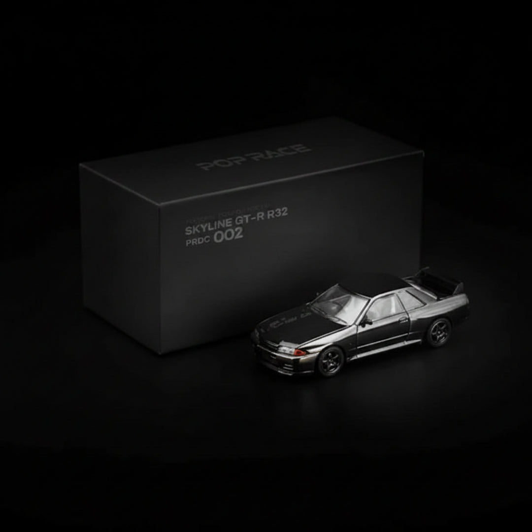 POP RACE Nissan Skyline GT-R R32 Dark Chrome Series PRDC-002 1:64 Diecast Model Car