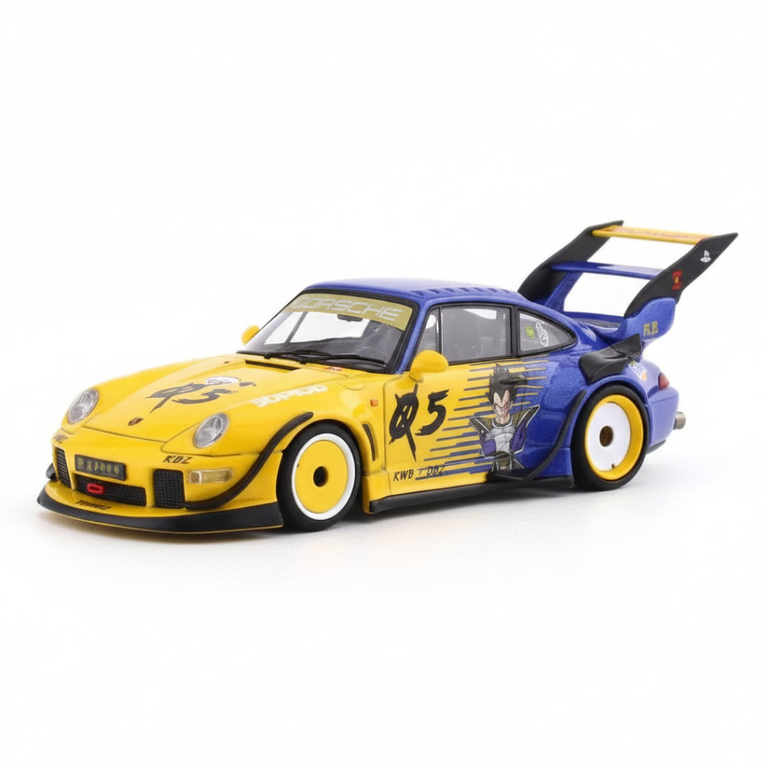 Porsche RWB 993 Street Warrior Ghost Player Yellow & Blue 1:64 Diecast Model Car