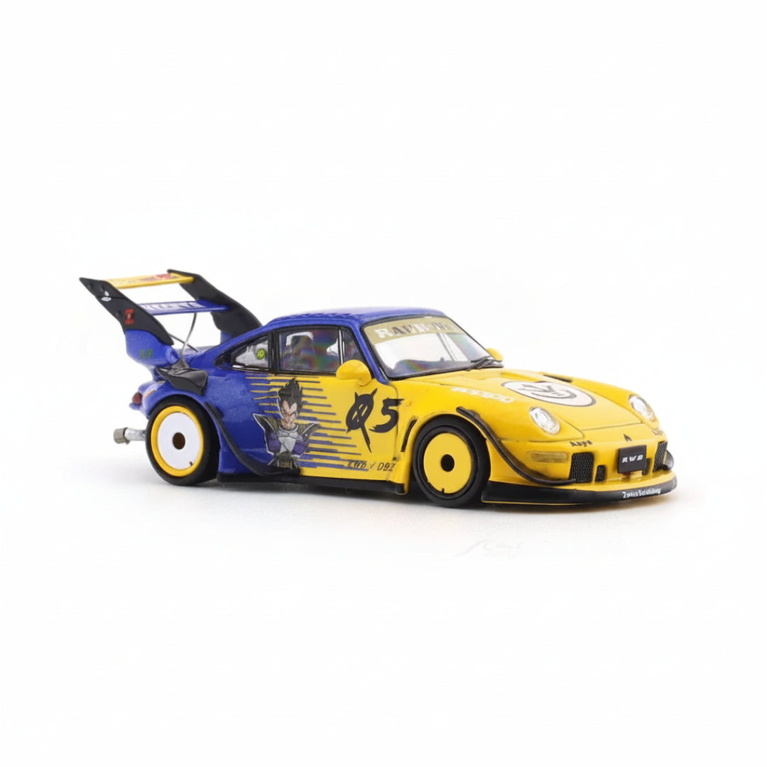 Porsche RWB 993 Street Warrior Ghost Player Yellow & Blue 1:64 Diecast Model Car