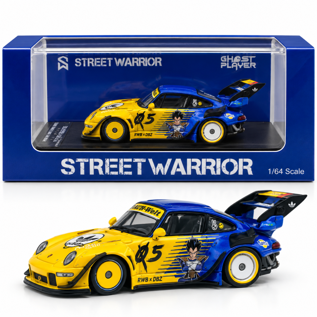 Porsche RWB 993 Street Warrior Ghost Player Yellow & Blue 1:64 Diecast Model Car