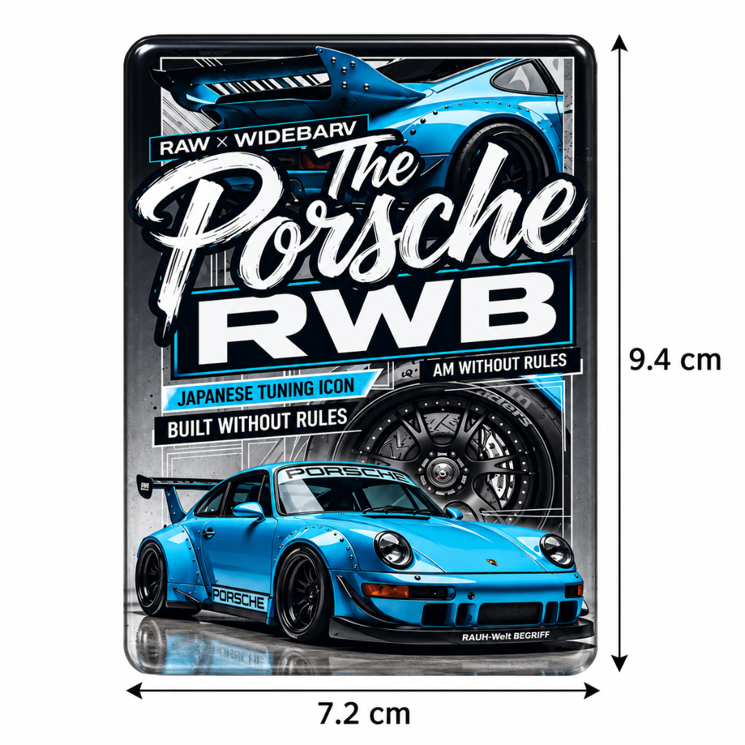 Porsche RWB Blue Sports Metal Fridge Car Magnet – 7.2 × 9.4 cm