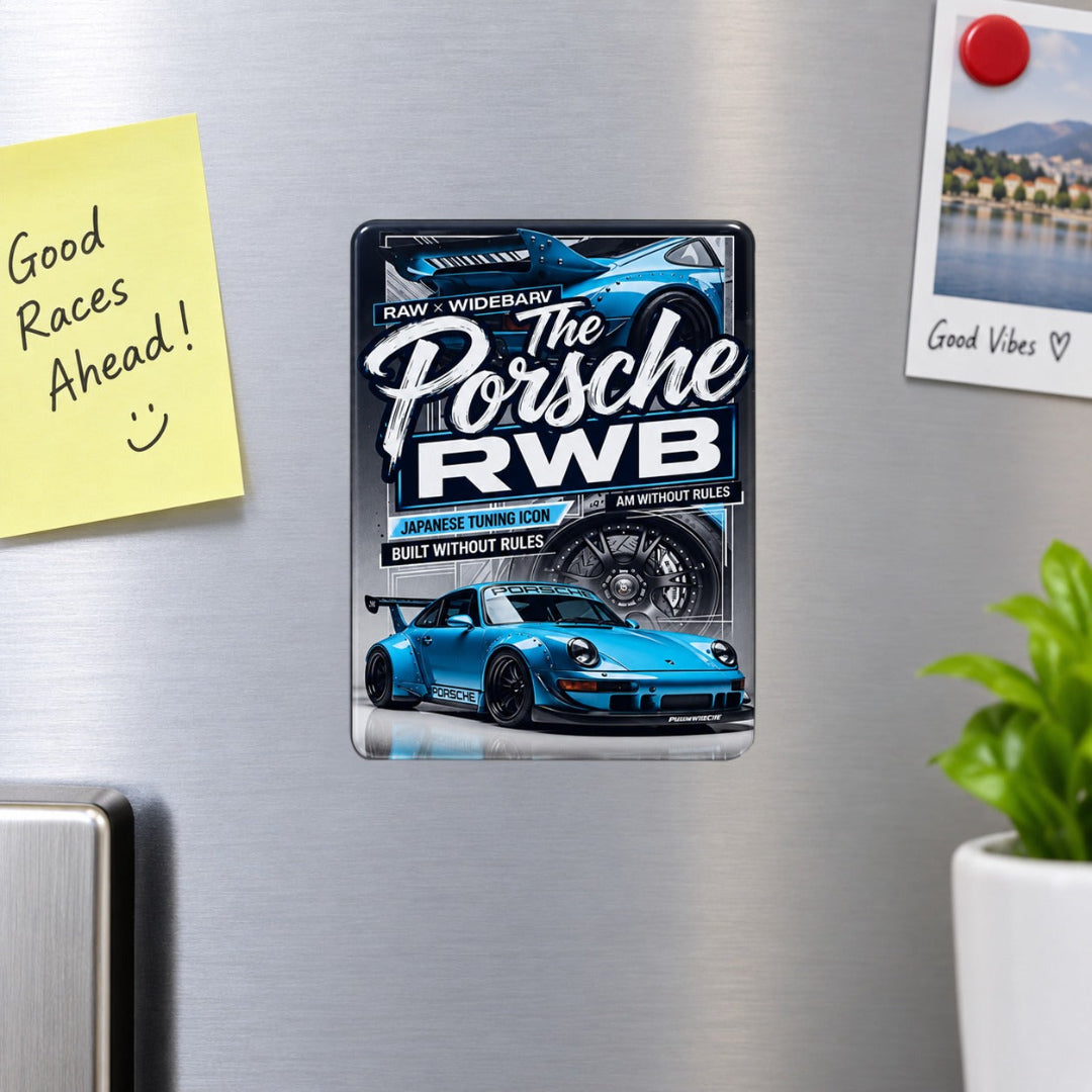 Porsche RWB Blue Sports Metal Fridge Car Magnet – 7.2 × 9.4 cm
