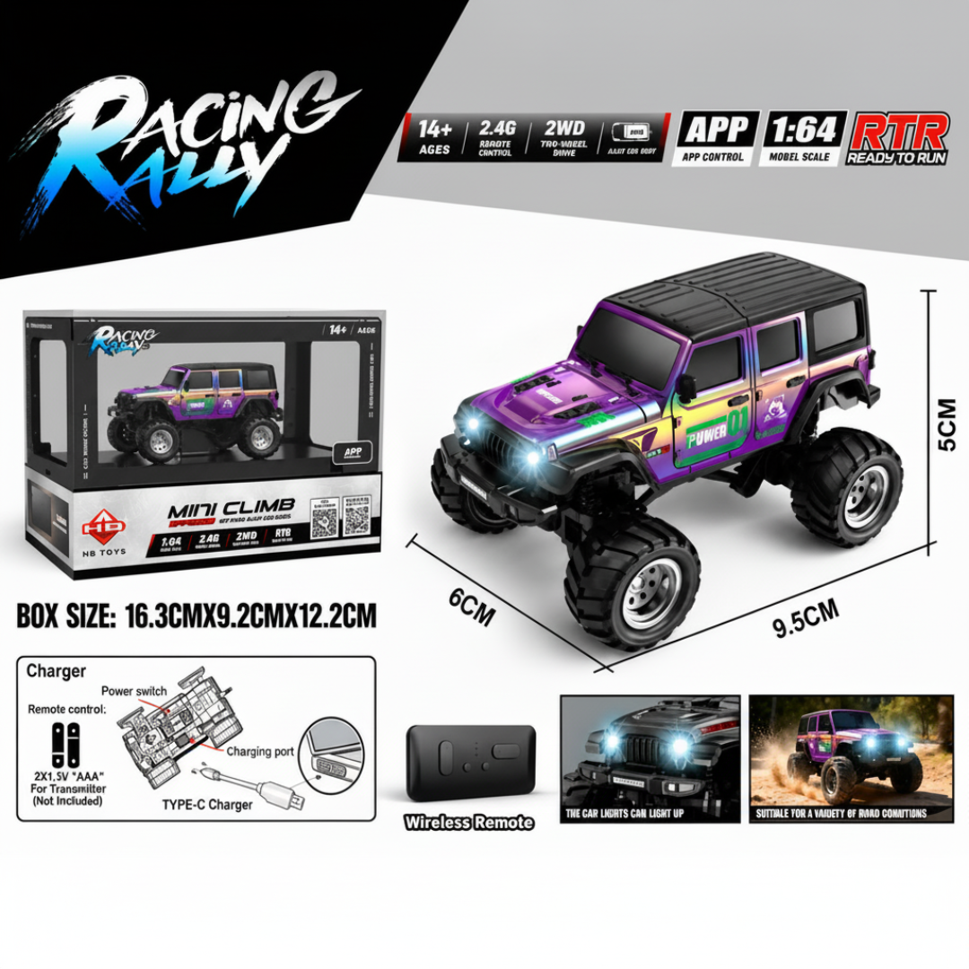 Racing Rally Mini Climb 1:64 2WD RC Car – 2.4GHz APP Control