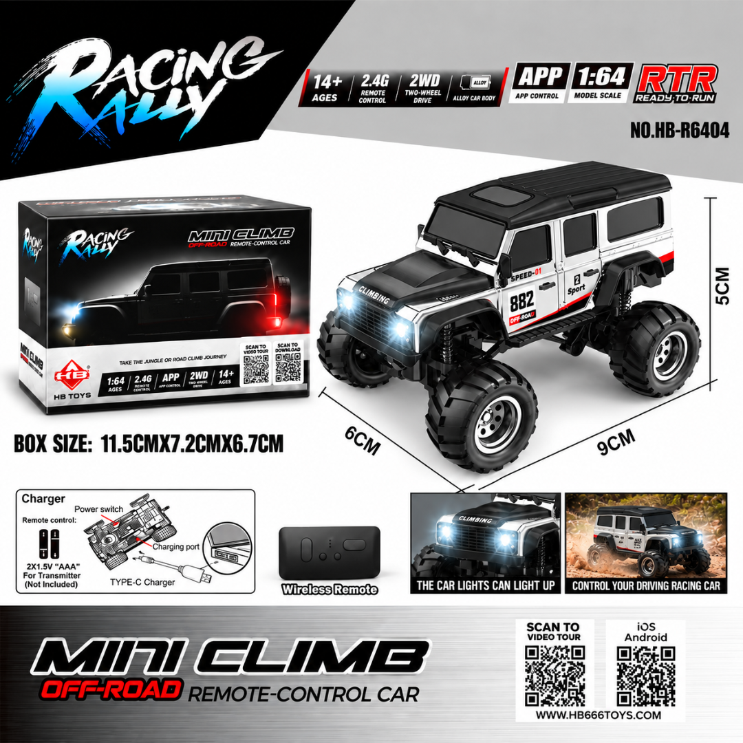 Racing Rally Mini Climb 1:64 2WD RC Car – Grey & Red Off-Road | 2.4GHz APP Control