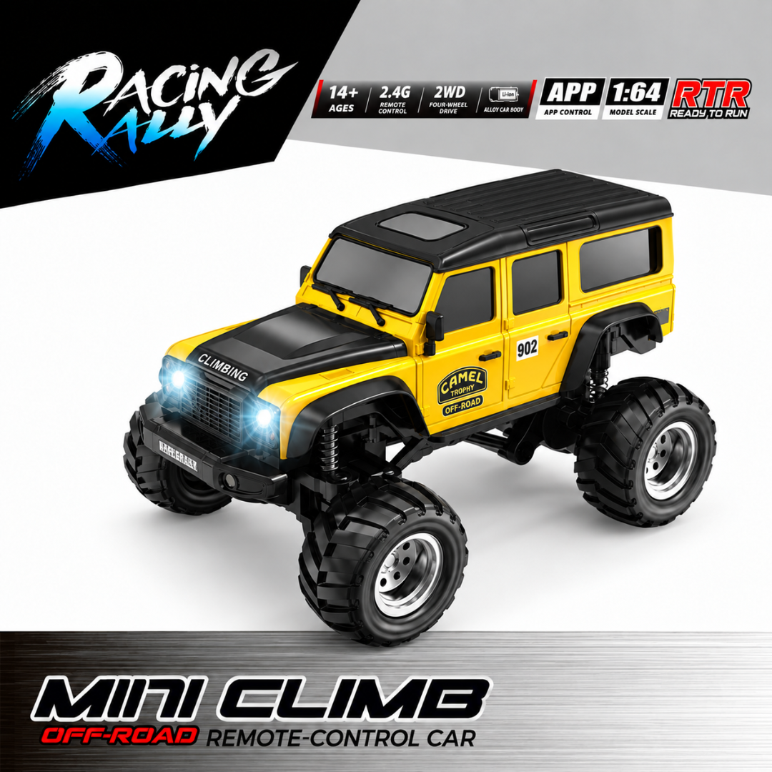 Racing Rally Mini Climb 1:64 2WD RC Car – Yellow Off-Road | 2.4GHz APP Control