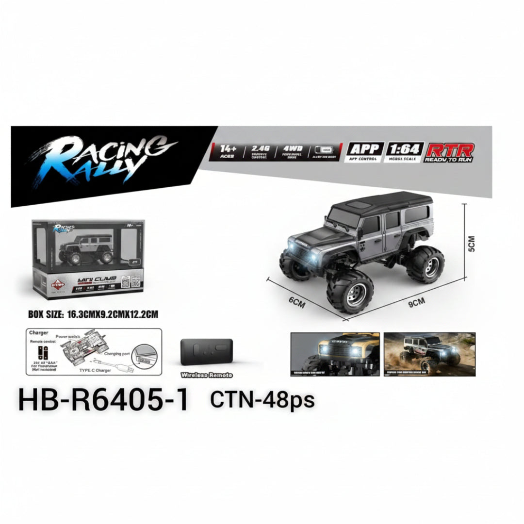 Racing Rally Mini Climb 1:64 4WD RC Car – Grey Off-Road | 2.4GHz APP Control