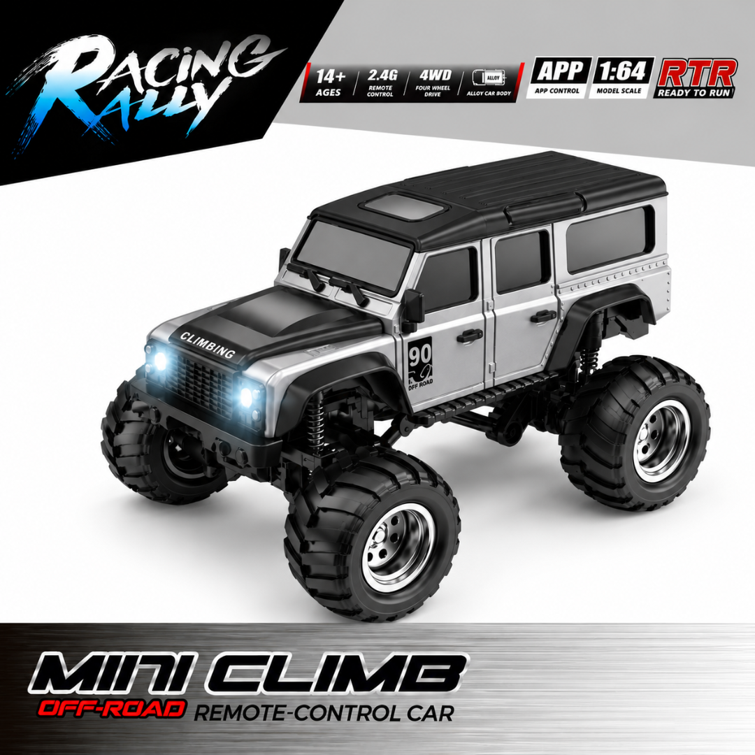 Racing Rally Mini Climb 1:64 4WD RC Car – Grey Off-Road | 2.4GHz APP Control
