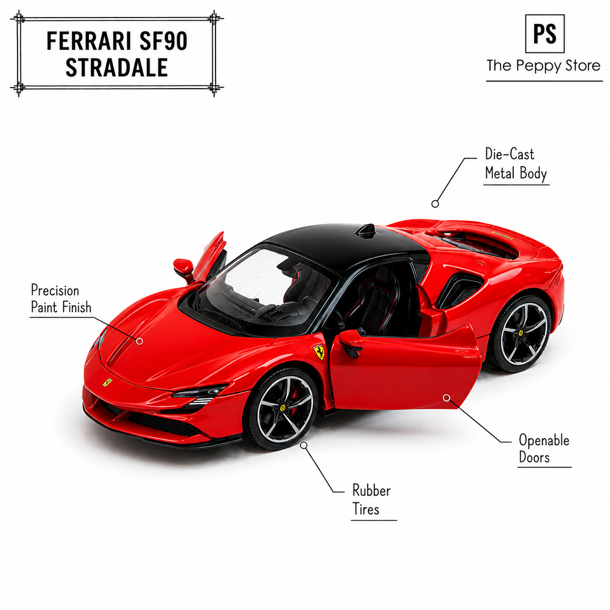 Official Bburago Ferrari SF90 Stradale Red/Black 1:64 Diecast Model