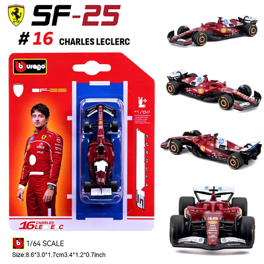Official Bburago Formula Racing  1 : 64 Diecast Scale Model - SF-25 16 Charles Leclerc