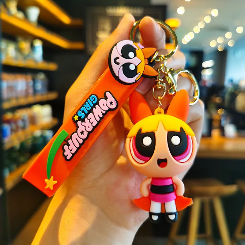 Powerpuff 3D Silicon Keychain With Bagcharm and Strap (Select From Drop Down Menu)