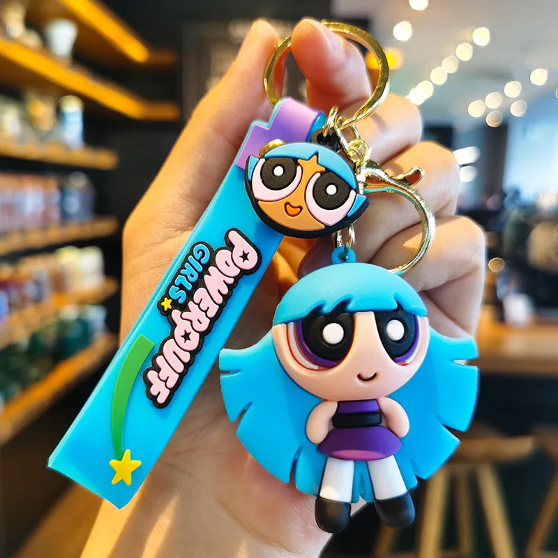 Powerpuff 3D Silicon Keychain With Bagcharm and Strap (Select From Drop Down Menu)