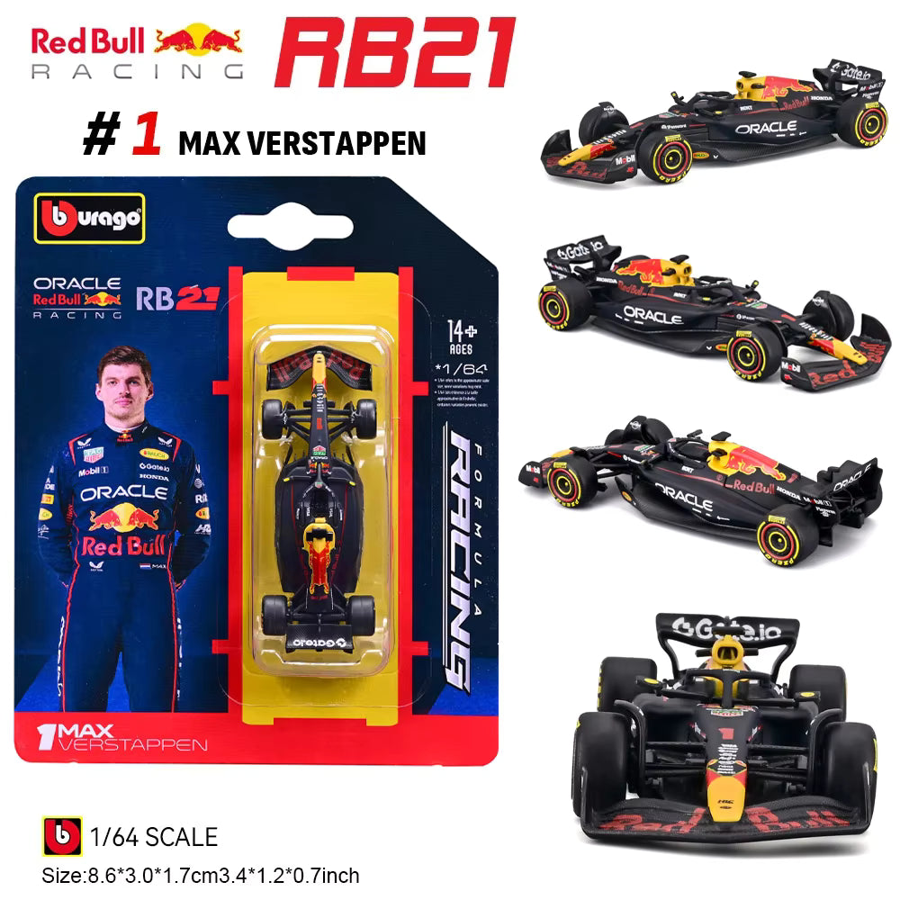 Official Bburago Formula Racing  1 : 64 Diecast Scale Model - Oracle Red Bull Racing RB21 1 Max Verstappen Card