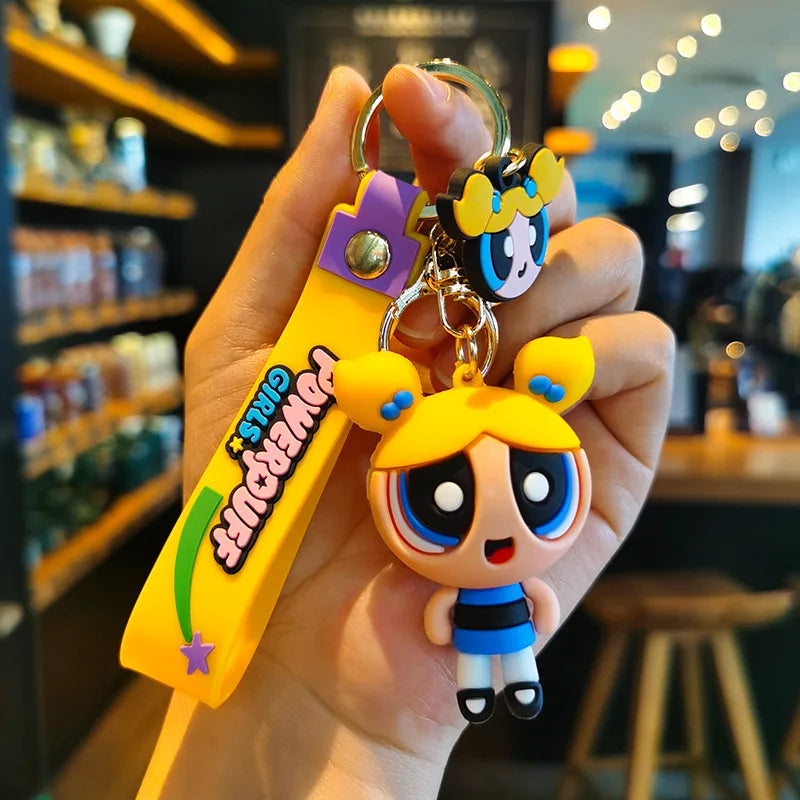 Powerpuff 3D Silicon Keychain With Bagcharm and Strap (Select From Drop Down Menu)