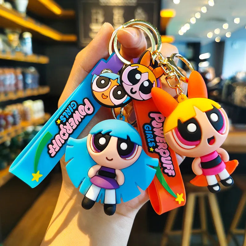 Powerpuff 3D Silicon Keychain With Bagcharm and Strap (Select From Drop Down Menu)