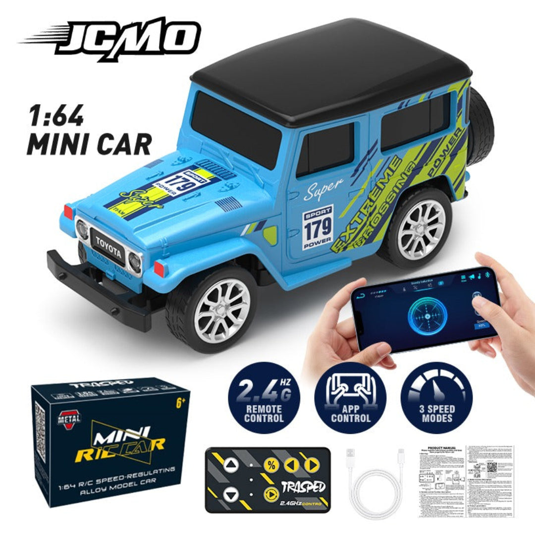 TRASPED 1:64 Mini RC Speed-Regulating Alloy Model Car – Blue