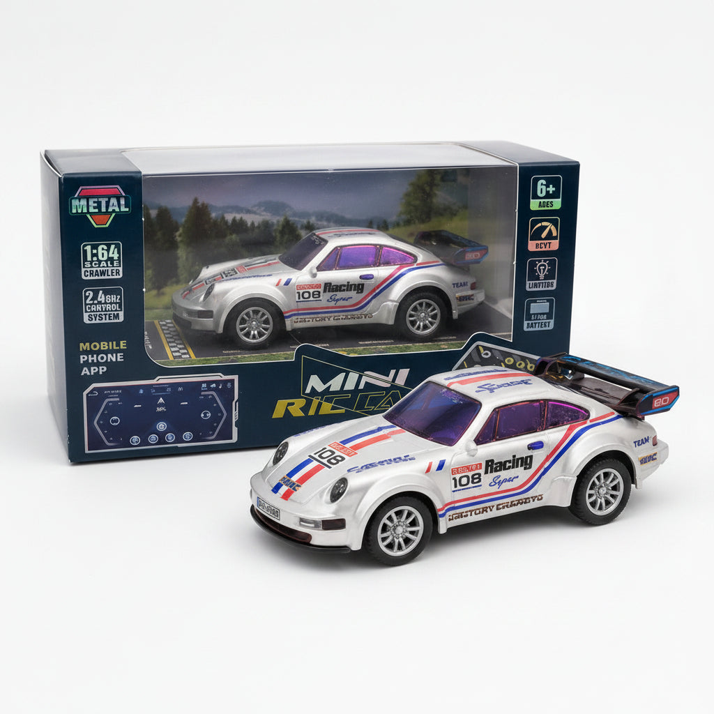 TRASPED 1:64 Mini Remote Control Racing Car – Alloy Model Sports Car (Silver)