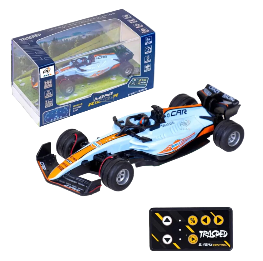 TRASPED Mini RC Formula Racing Car with 2.4GHz Remote Control – Blue & Orange