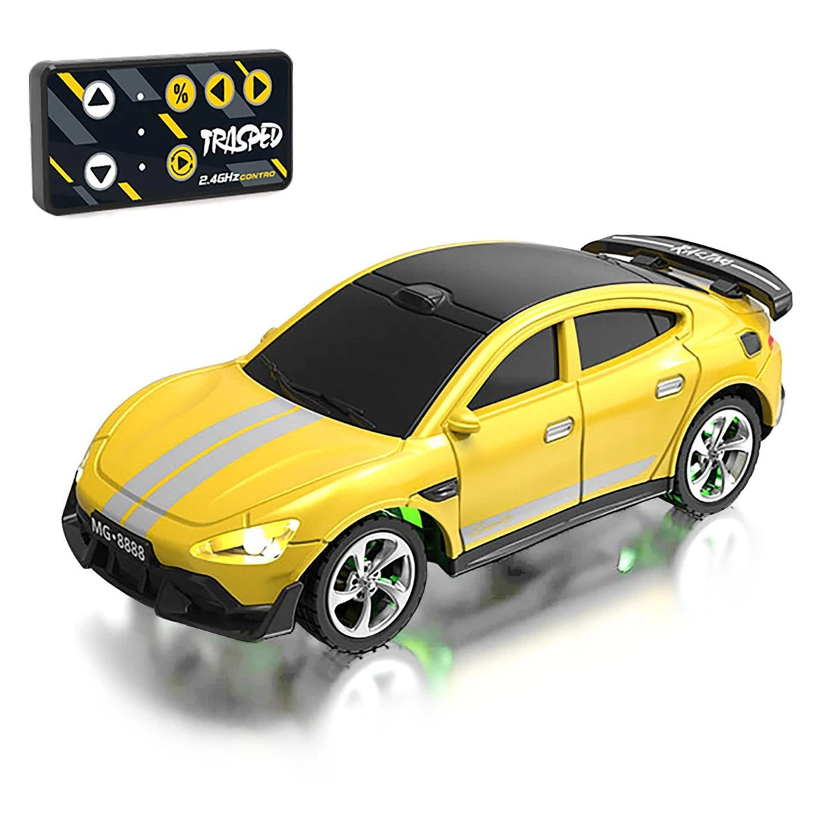 TRASPED Trasped Mini RC Sports Car 1:64 Scale with 2.4GHz Remote Control– Alloy Model Sports Car (Yellow)