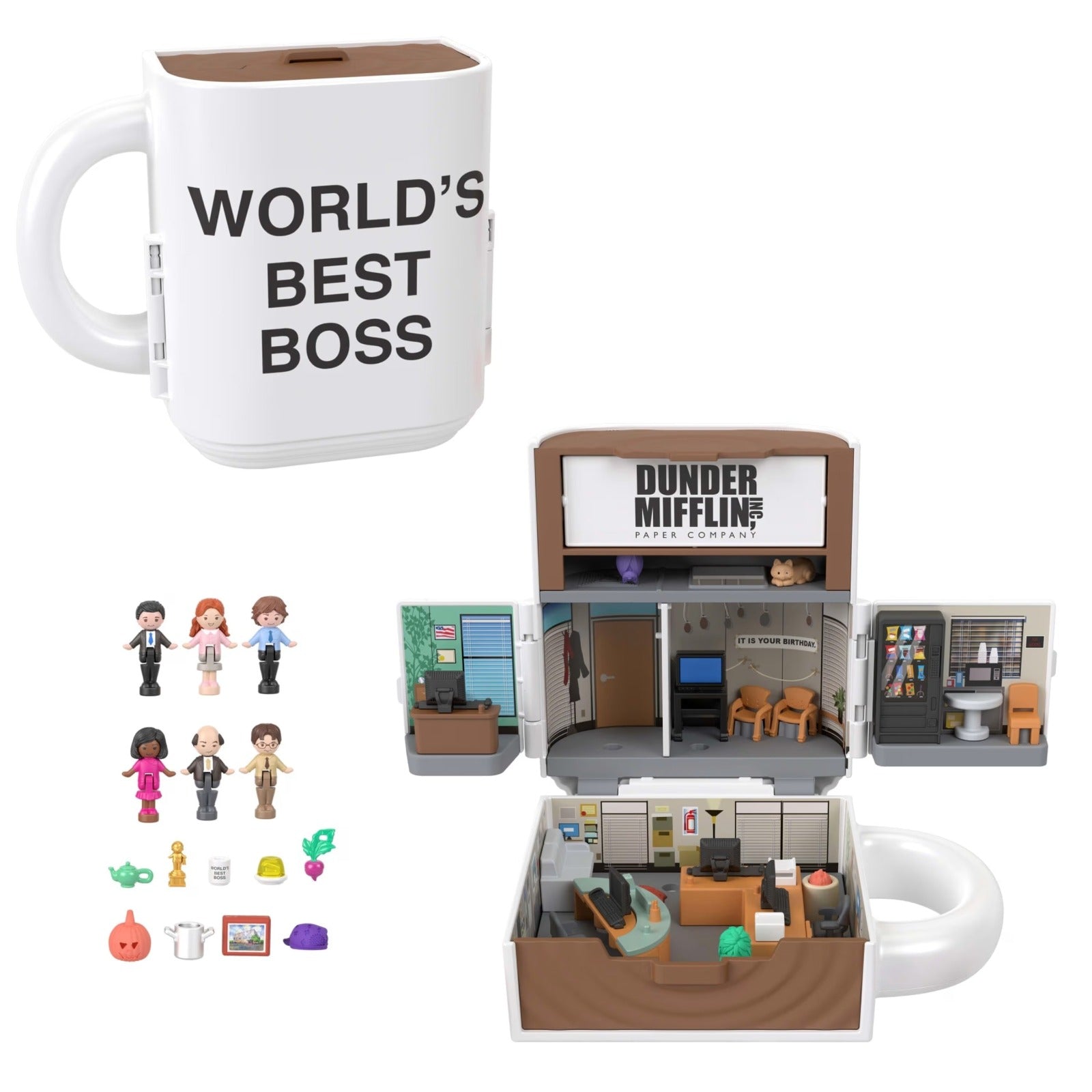 The Office Dunder Mifflin World’s Best Boss Mini Mug Playset with 6 Character Figures2