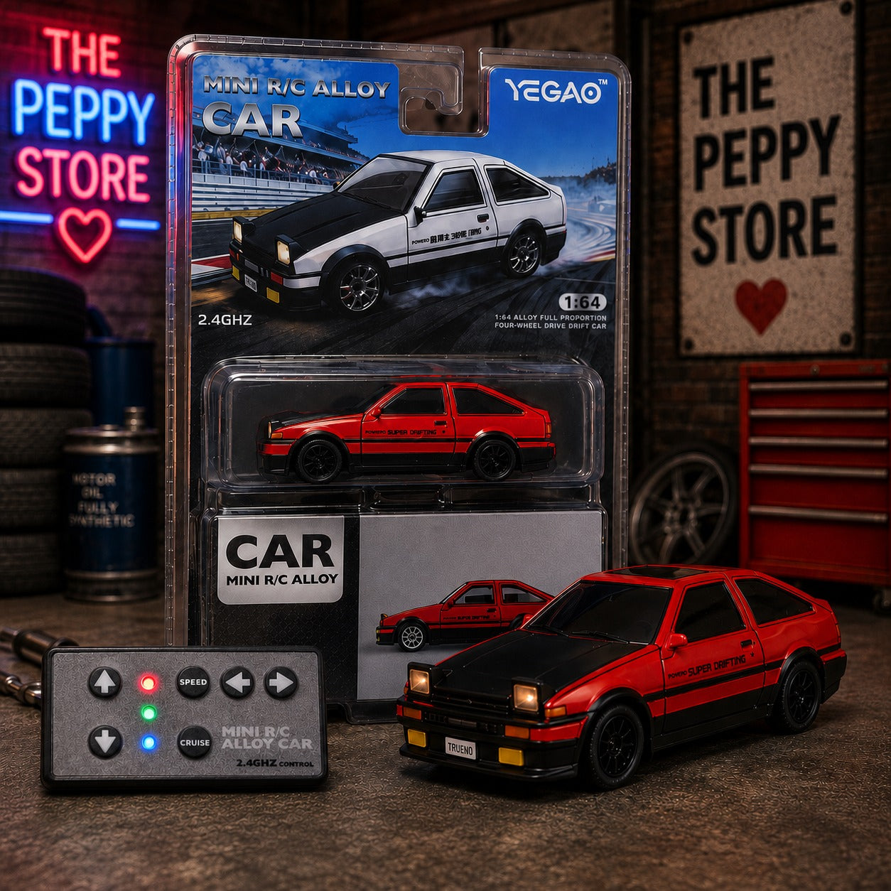 Yegao Scale Toyota AE86 Sprinter Red 1:64 Mini 2.4 GHZ Remote Control Alloy Full Proportion Four-Wheel Drive Drift Car