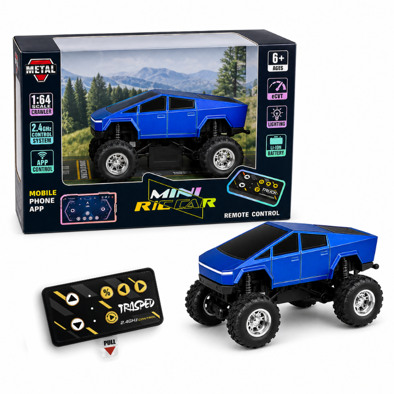 Trasped Cyber Style Mini Remote Control Monster Truck with LED Lights, 2.4GHz Remote & App Control (Blue)