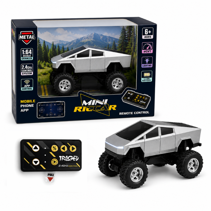 Trasped Cyber Style Mini Remote Control Monster Truck with LED Lights, 2.4GHz Remote & App Control (Silver)