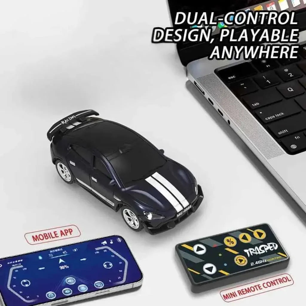 Trasped Mini RC Sports Car 1:64 Scale with 2.4GHz Remote Control– Alloy Model Sports Car (Black)