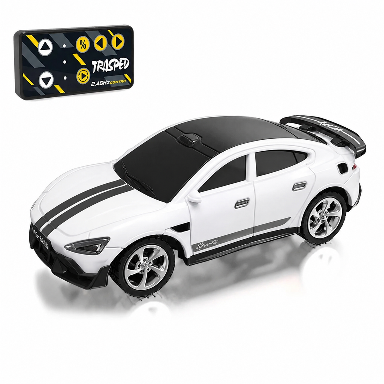 Trasped Mini RC Sports Car 1:64 Scale with 2.4GHz Remote Control– Alloy Model Sports Car (White)