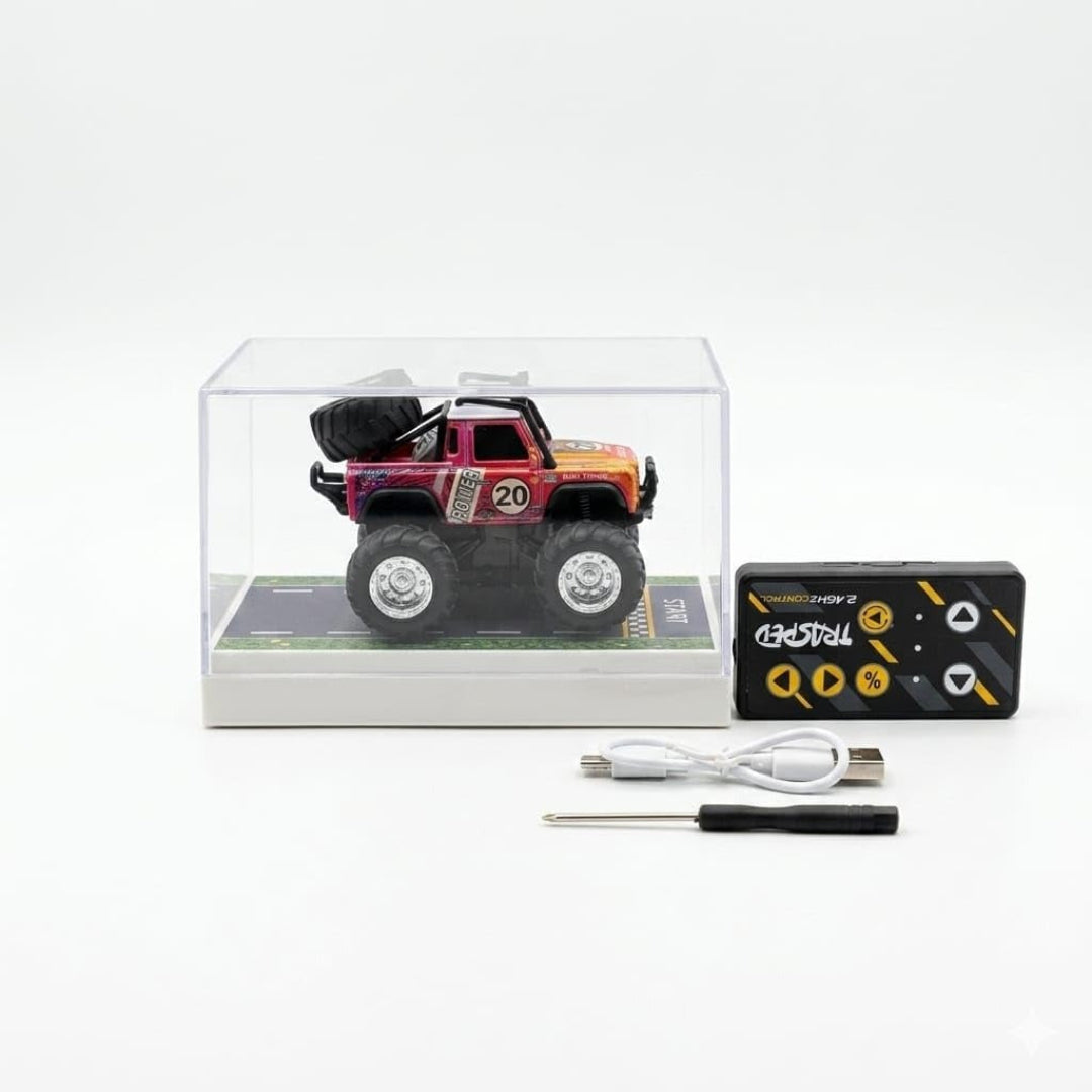 Trasped Mini Remote Control Monster Truck with LED Lights, 2.4GHz Remote & App Control (Pink & Red)