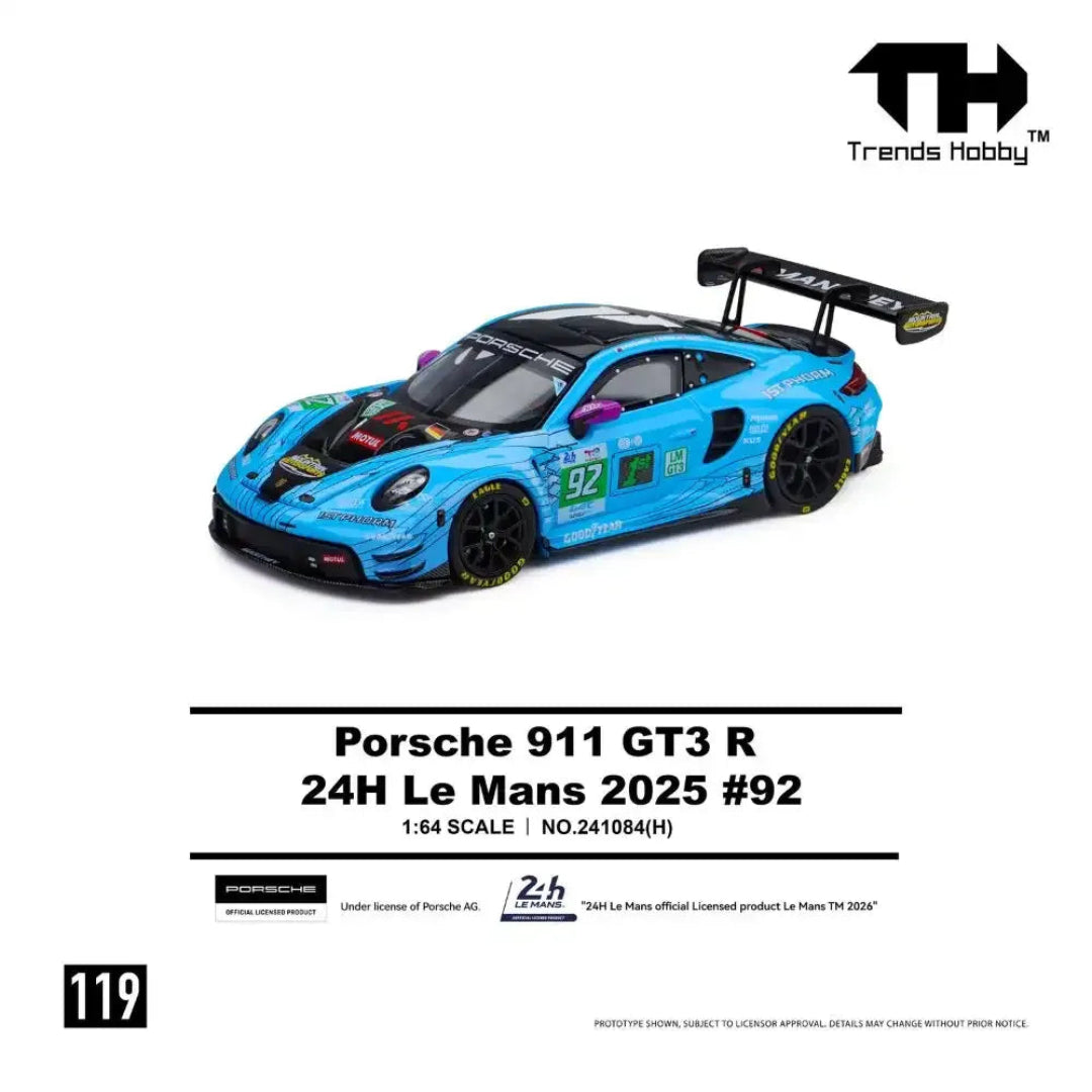 Trends Hobby Porsche 911 GT3 R Manthey 1st Phorm 2025 Le Mans 24H LMGT3 Winner #92 1:64 Diecast Model Car– TH-119