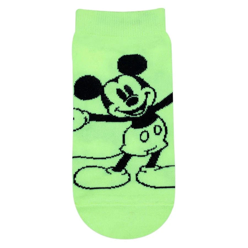 Disney Mickey Mouse Fluorescent Colored Lowcut Socks For Women - Pink Green - ThePeppyStore