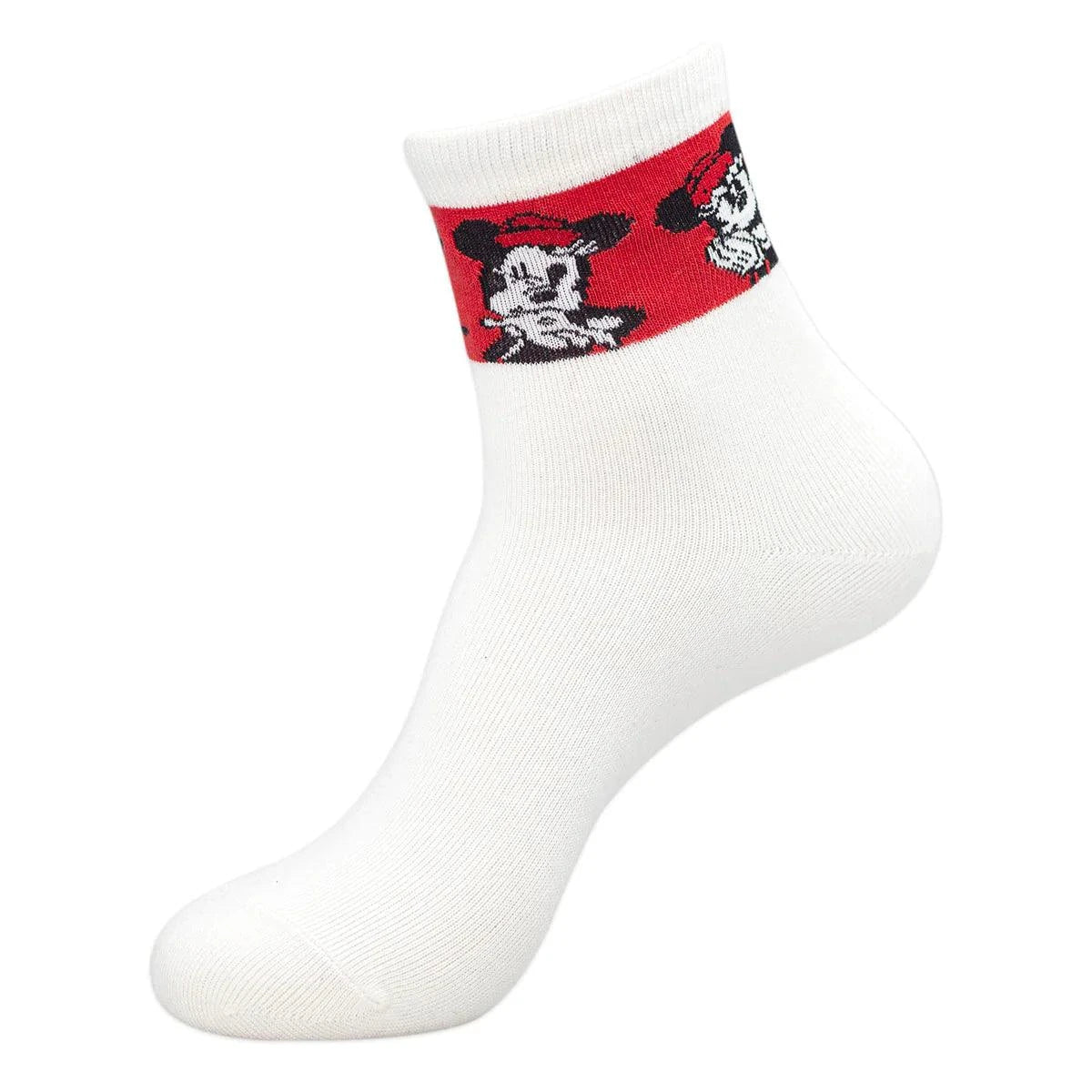 Disney Mickey & Minnie High Ankle Socks For Women - Black And White - ThePeppyStore