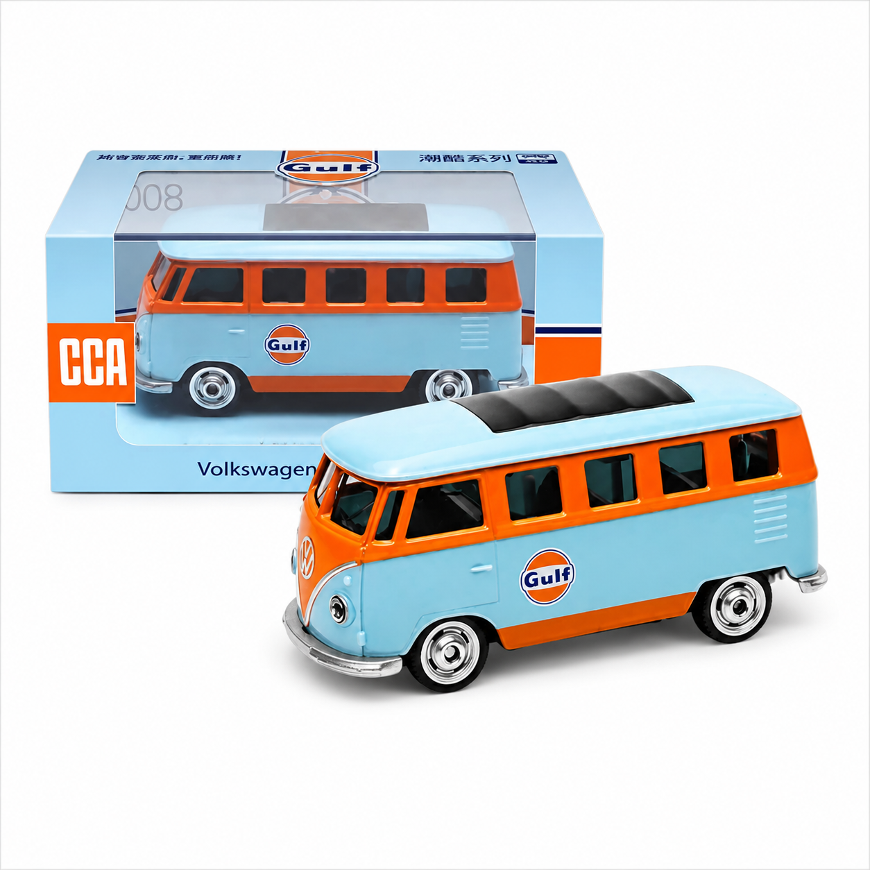 Volkswagen T1 Gulf Edition Die-Cast Miniature Van with Acrylic Display Box – Scale 1:56