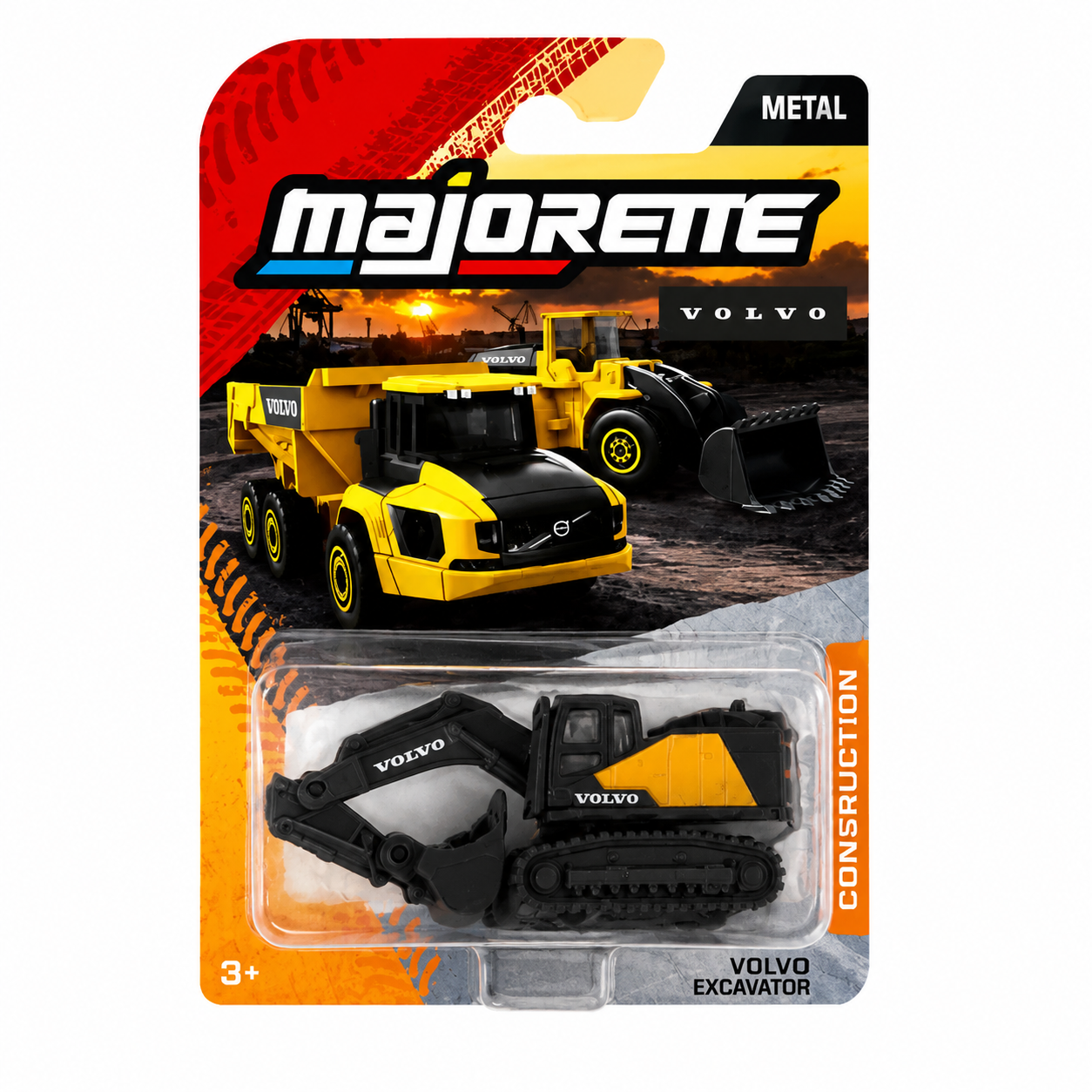 Majorette Volvo Excavator 1:64 Scale Die-Cast Construction Vehicle | Metal Miniature Toy