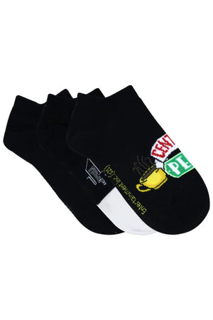 Friends Logo and Central Perk Lowcut Socks For Women - Black (Pack Of 3)