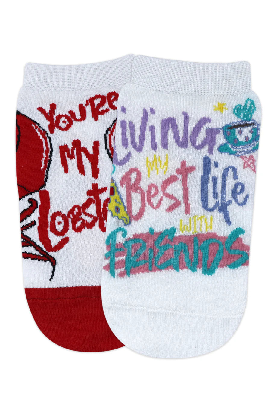 Friends You Are My Lobster & Living My Best Life With Friends Lowcut Socks For Women - White