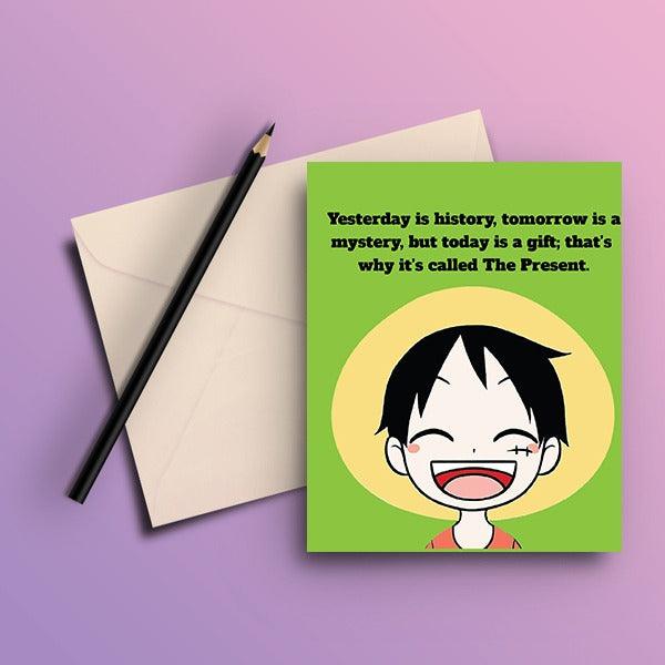 One Piece Luffy - Green Greeting Card - ThePeppyStore