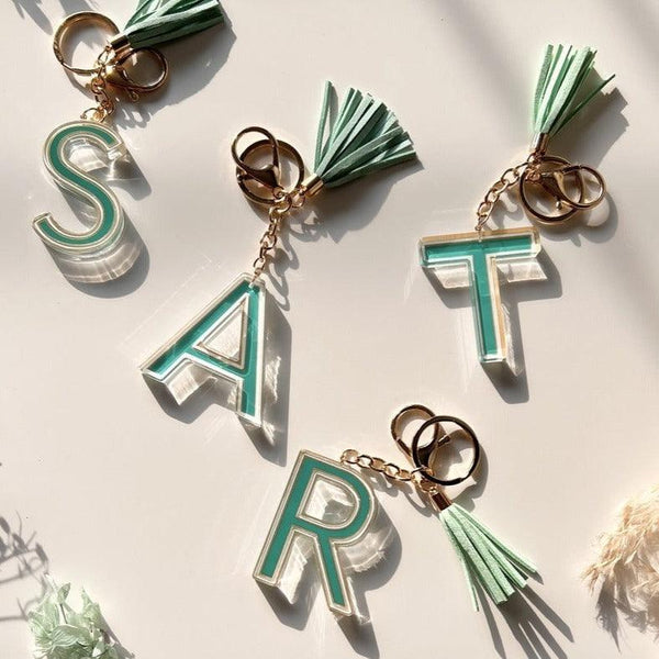 Acrylic Letter Keychains With Bagcharm (Select From Drop Down Menu) - ThePeppyStore