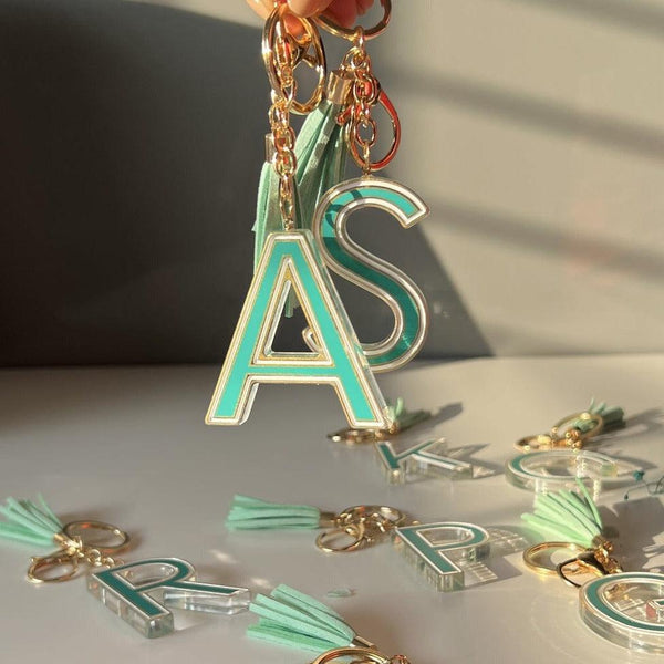 Acrylic Letter Keychains With Bagcharm (Select From Drop Down Menu) - ThePeppyStore