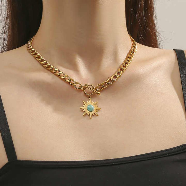 Turquoise Sun Chunky Statement Necklace - ThePeppyStore