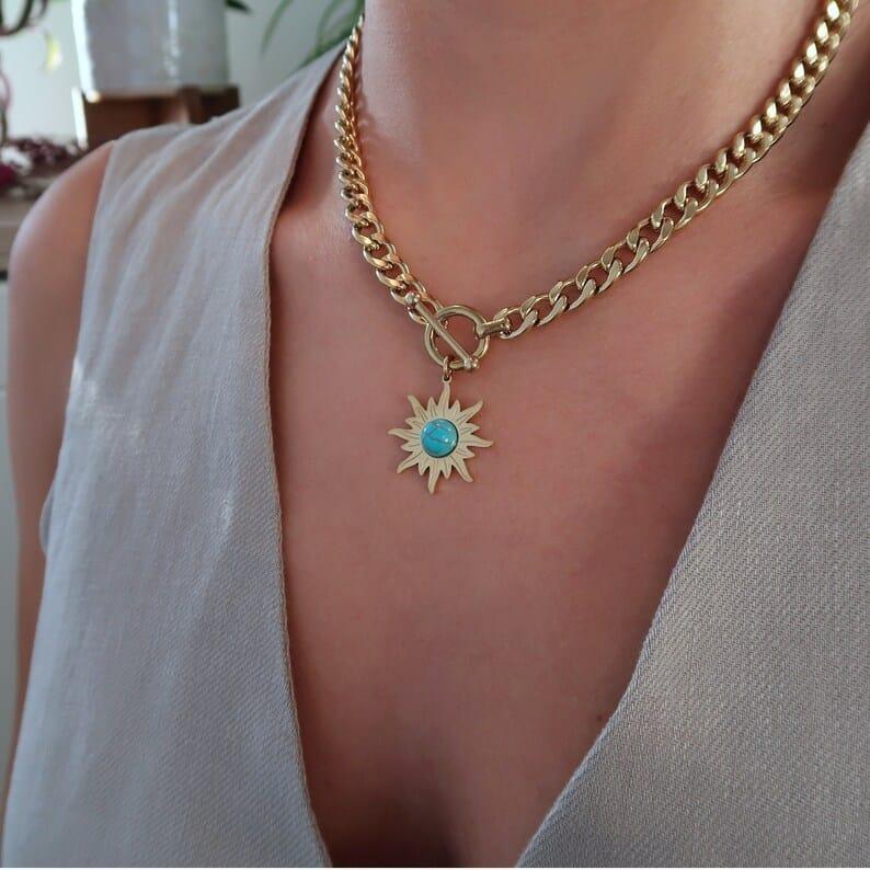 Turquoise Sun Chunky Statement Necklace - ThePeppyStore