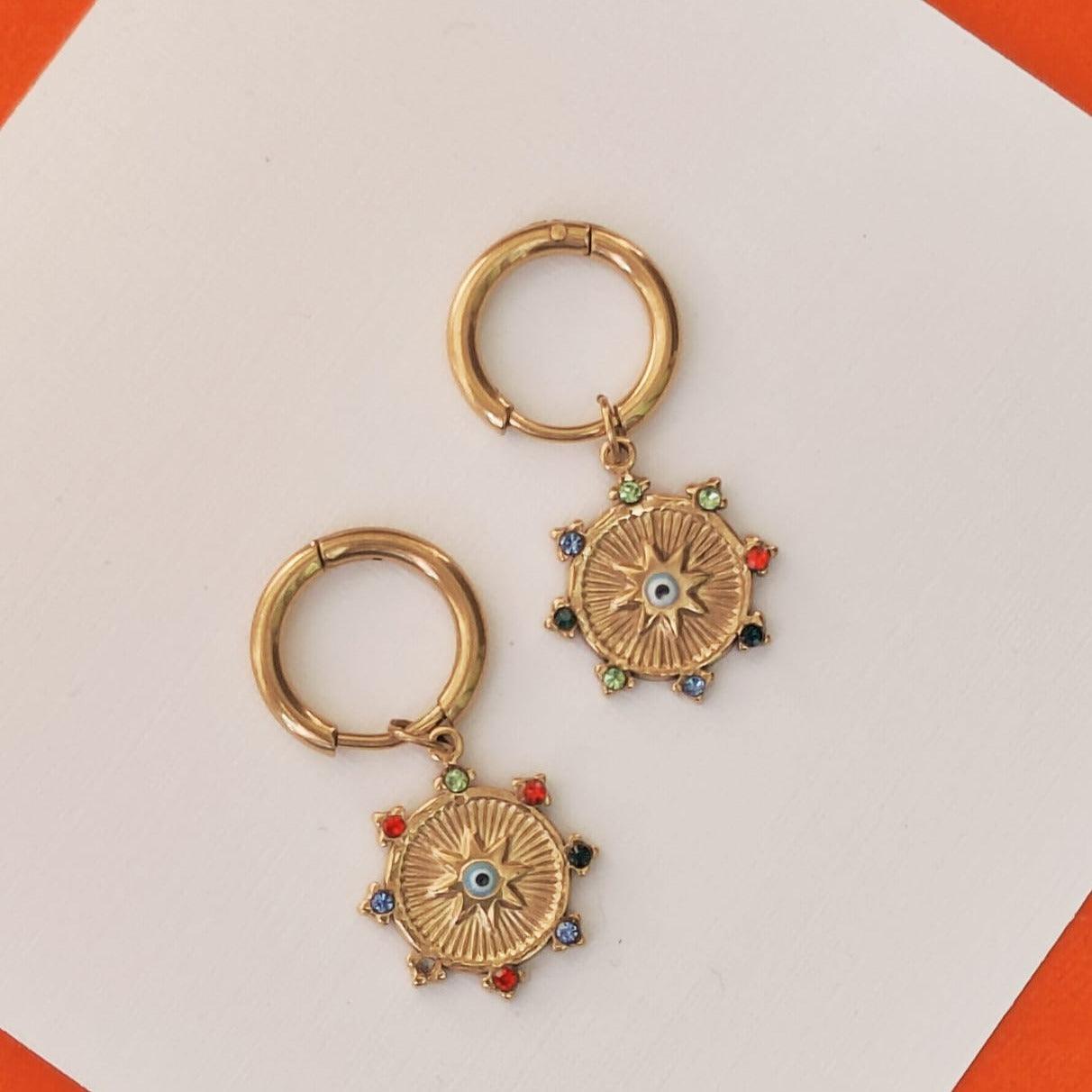 Sunburst Evil Eye Earrings - ThePeppyStore