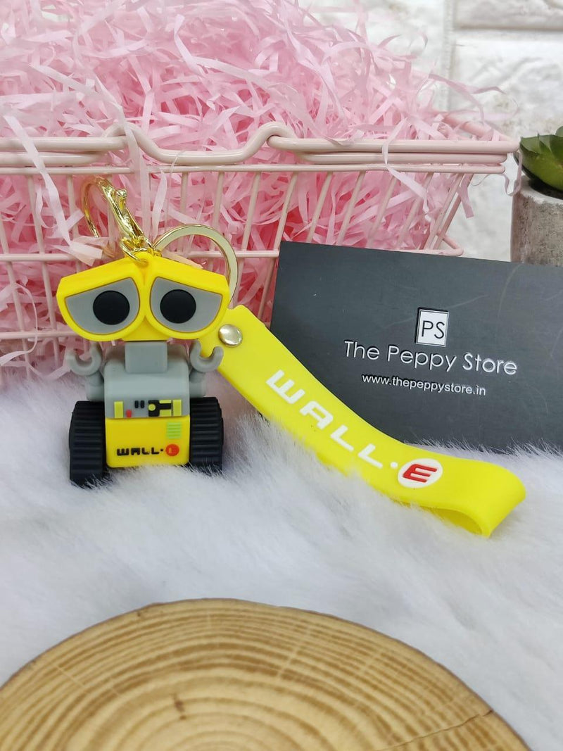 Wall E Character 3D Silicon Keychains With Bagcharm and Strap Set of 2