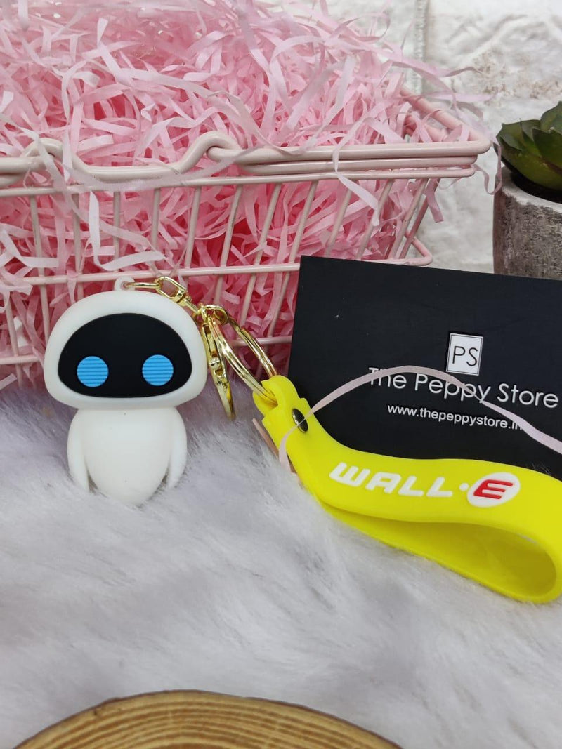 Wall E Character 3D Silicon Keychains With Bagcharm and Strap Set of 2