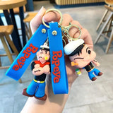 Popeye 3D Silicon Keychain with bagcharm and Strap (Select From Drop Down Menu)