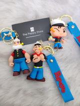 Popeye 3D Silicon Keychain with bagcharm and Strap (Select From Drop Down Menu)