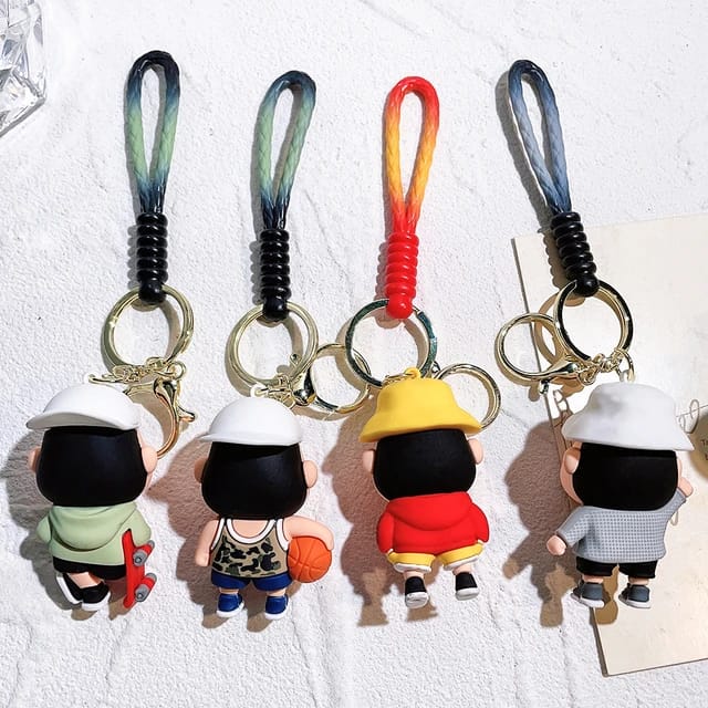 Shinchan 3D Silicon Keychain with Bagcharm and Strap (Choose From Dropdown)